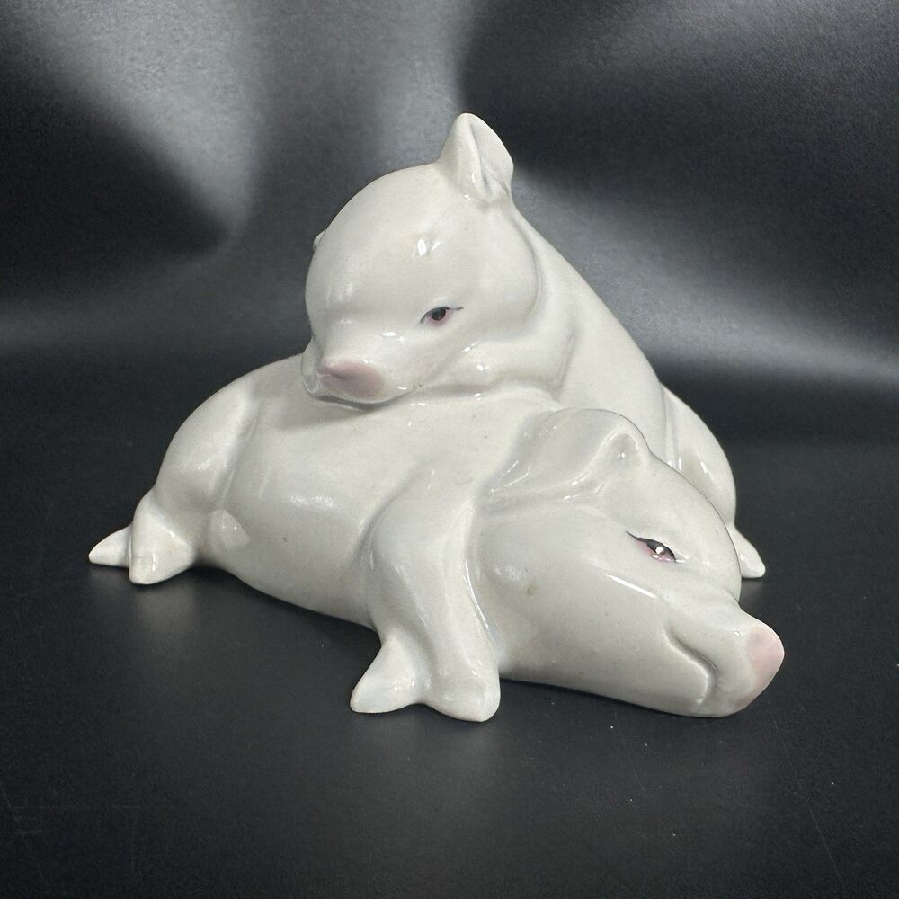 VTG USA Fine Porcelain Pig Figurine 6.25” Resting Pigs Mid Century Decor